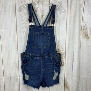 Cat & Jack Short Bibs Distressed Adjustable Straps Denim Blue Size XL 14-16 Plus